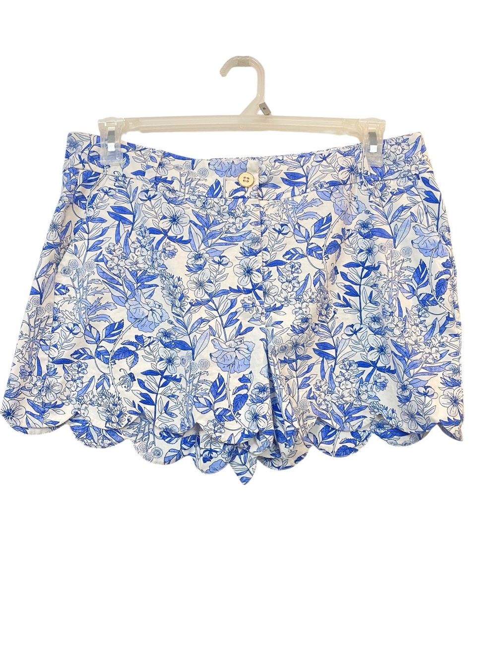 CROWN & IVY Shelby Women size 12 White Blue Floral Scallop-Hem High Waist Shorts